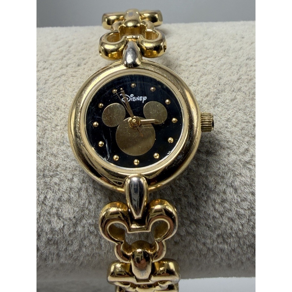 Disney Parks Mickey Mouse Ladies Watch New Battery 20MM 6.5" Gold Tone